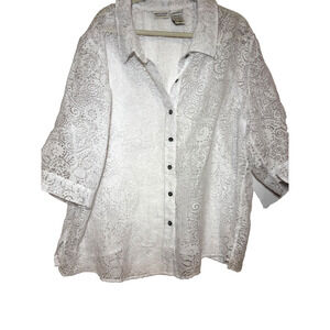 Women's Plus sz 26/28 White Top Jacket Cover Up Lace Embroidered sheer romantic
